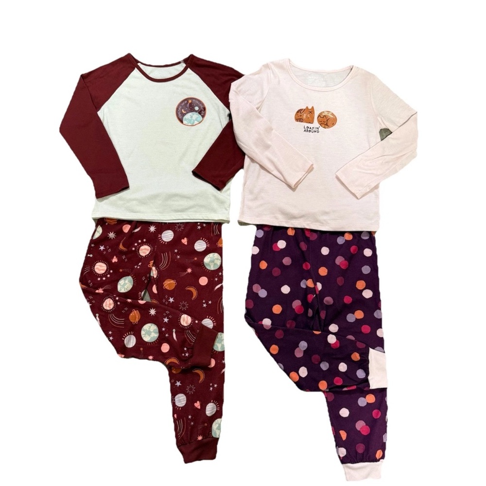 Cat And Jack Girls Sz 6 Pajama 4 Piece Set Bundle Long Sleeve Pants